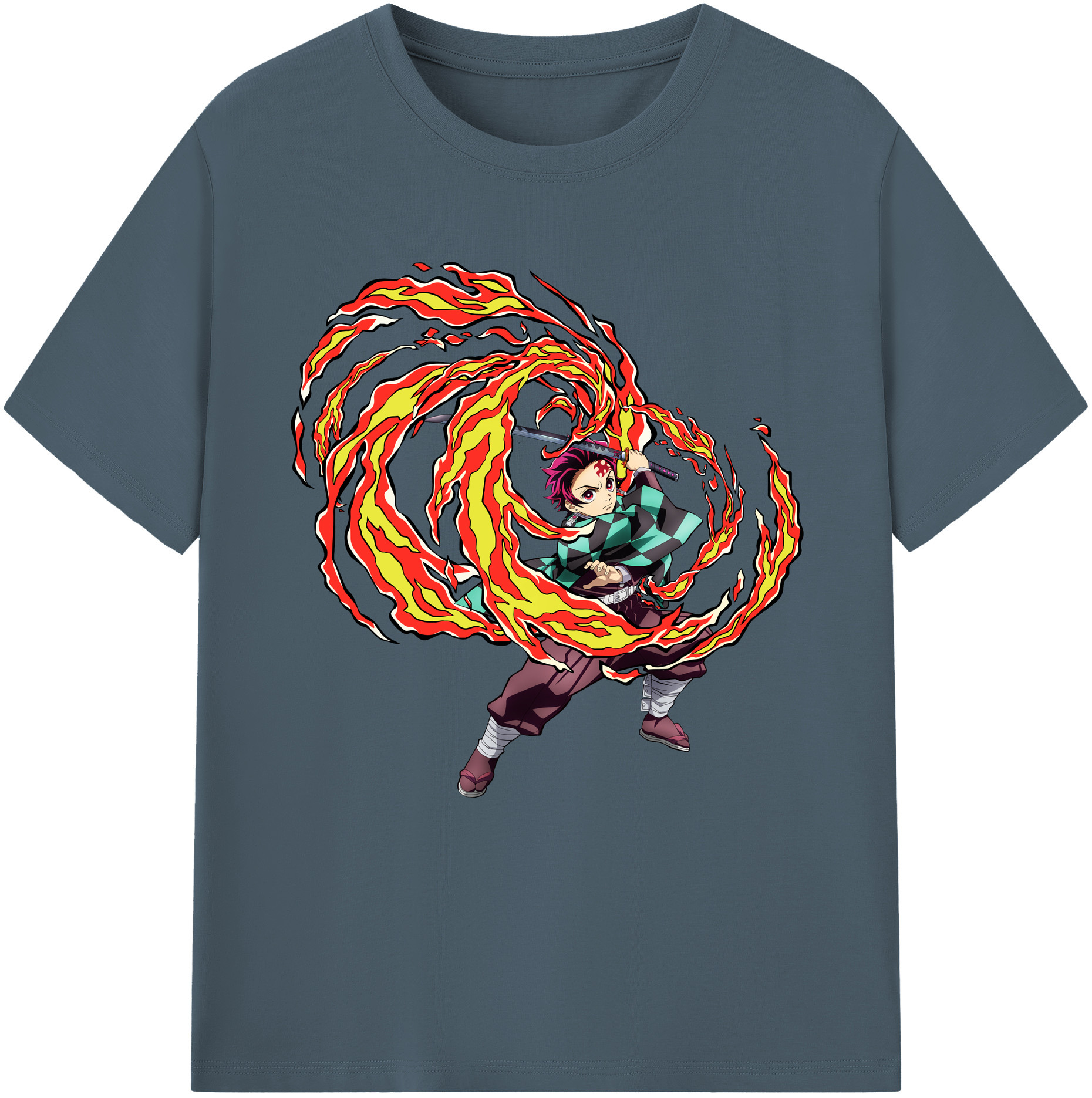 （画像用） 鬼滅の刃 竈門 炭治郎／かまど たんじろう Kamado Tanjirou 綿100％半袖Tシャツ（フロントプリント）